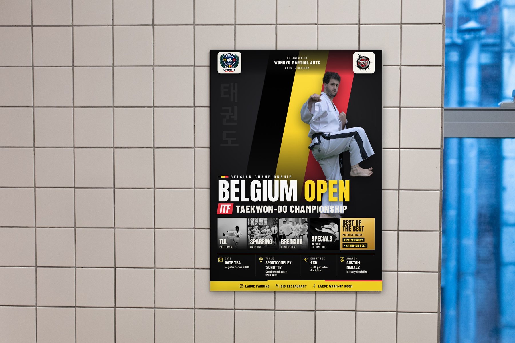 The A2 poster on a tiled wall